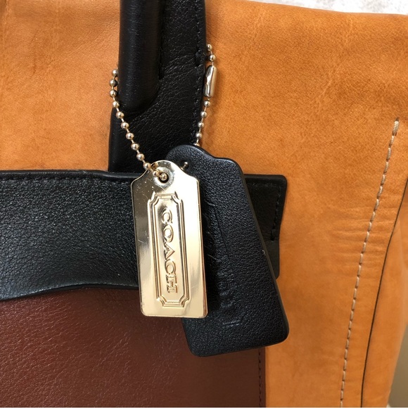 Coach Bleecker Brown Black White Colorblock Riley Carryall Tote Handbag - Picture 8 of 16